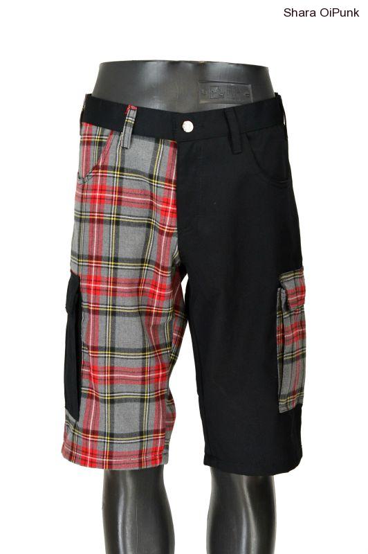 Punk kraťasy s bočníma kapsama černá/šedé káro S 