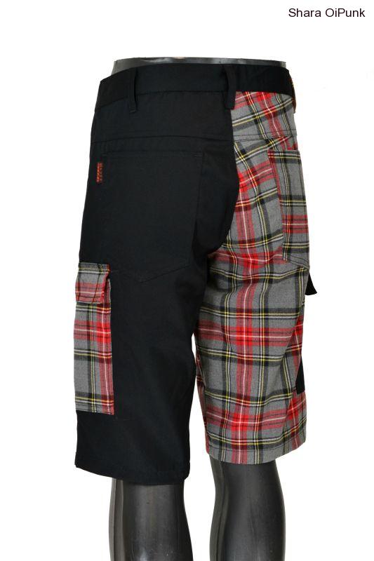 Punk kraťasy s bočníma kapsama černá/šedé káro S 