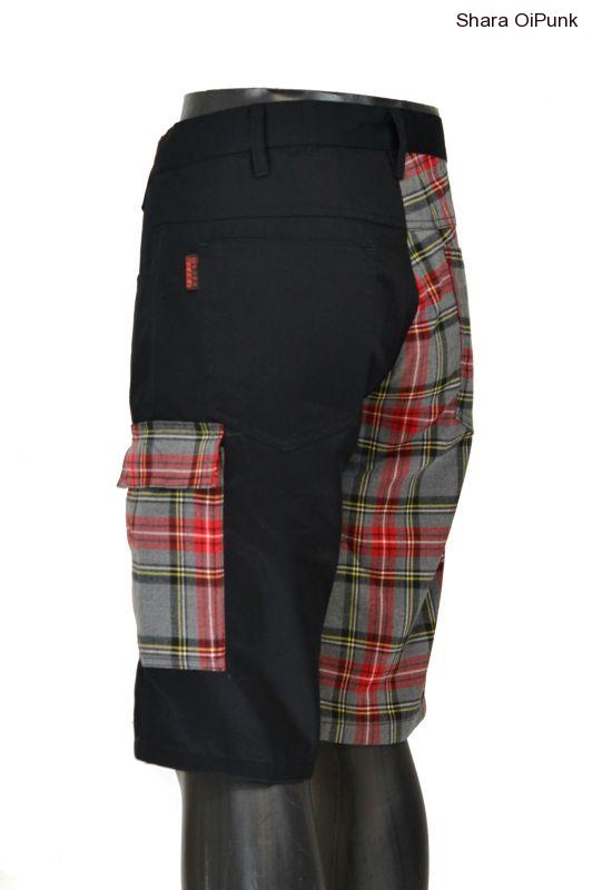 Punk kraťasy s bočníma kapsama černá/šedé káro S 