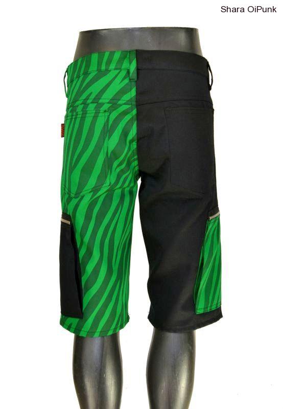Punk kraťasy, boční kapsy na zip, černá + ZELENÁ ZEBRA - SKLADEM - M