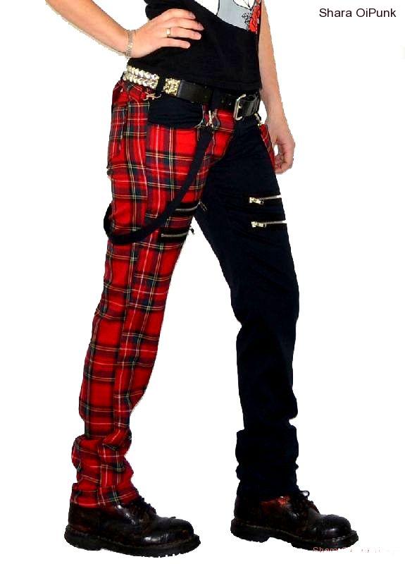 Punk kalhoty černá/POZOR ZMĚNA TM.MODRÉ káro, zipy, BEZ KŠAND, černá látka el., SKLAD M
