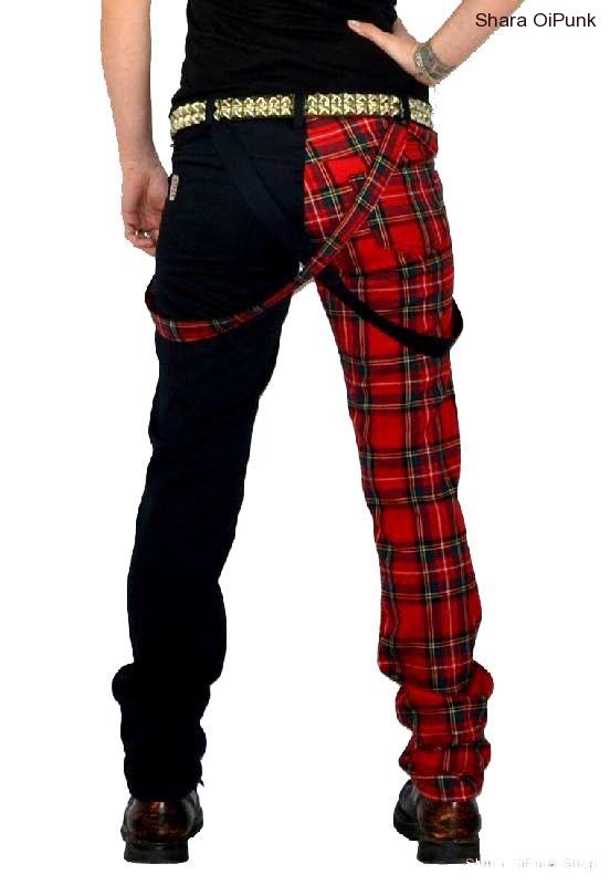 Punk kalhoty černá/POZOR ZMĚNA TM.MODRÉ káro, zipy, BEZ KŠAND, černá látka el., SKLAD M
