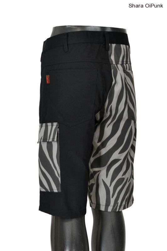 Punk kraťasy s bočníma kapsama černá/MODRÁ ZEBRA - SKLADEM XXL