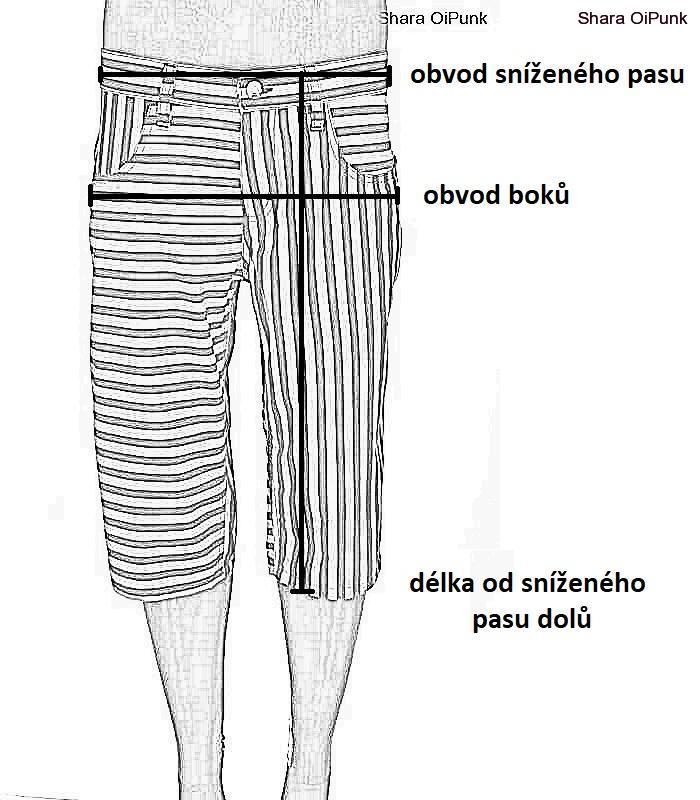 Punk kraťasy s bočníma kapsama černá/MODRÁ ZEBRA - SKLADEM XXL