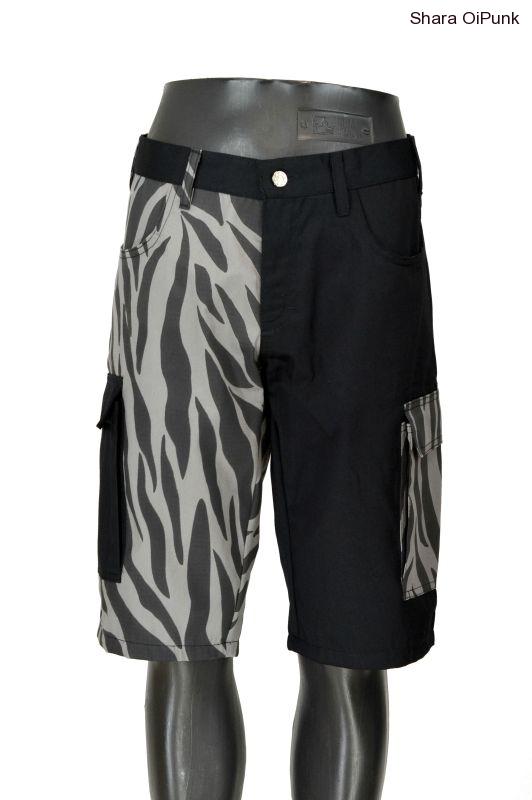 Punk kraťasy černá/šedá zebra SKLADEM -M-bez bočních kapes  