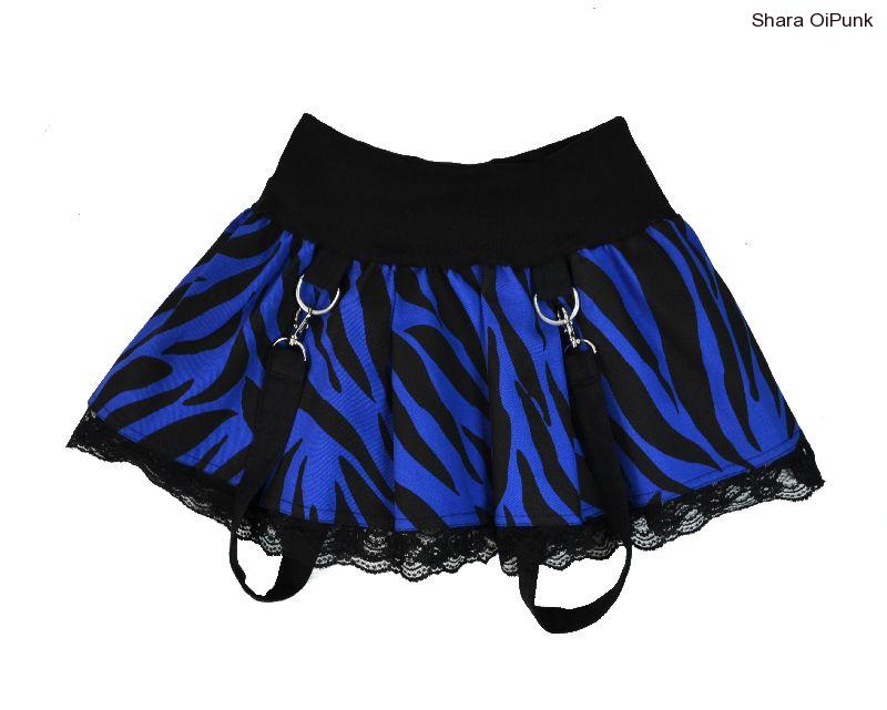 Punk sukně s kšandami a krajkou - modrá zebra - Skladem 3ks M