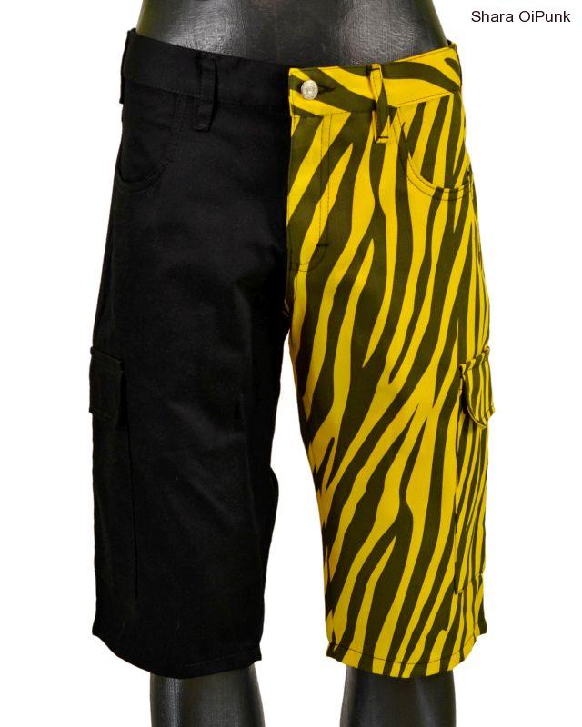 Punk kraťasy s bočníma kapsama - černá/žlutá zebra-SKLADEM-M