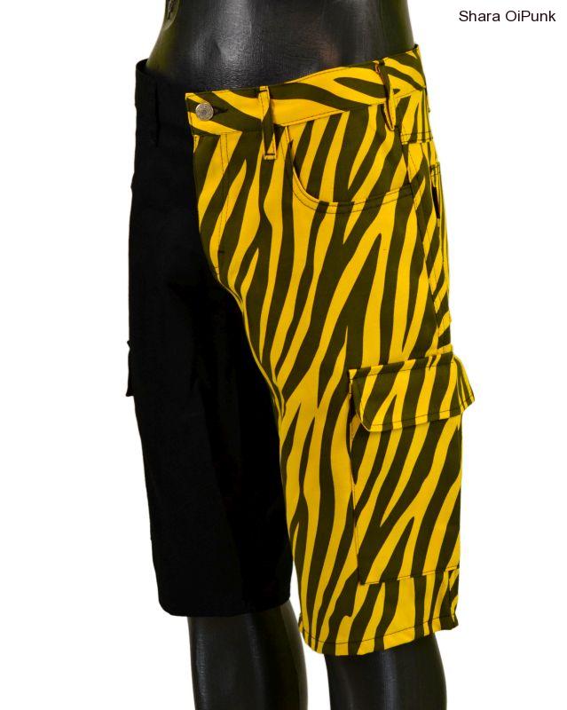 Punk kraťasy s bočníma kapsama - černá/žlutá zebra-SKLADEM-M