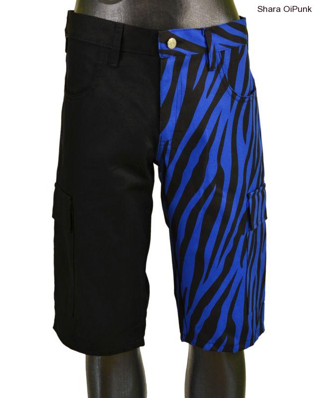 Punk kraťasy s bočníma kapsama - černá/modrá zebra-SKLADEM-M