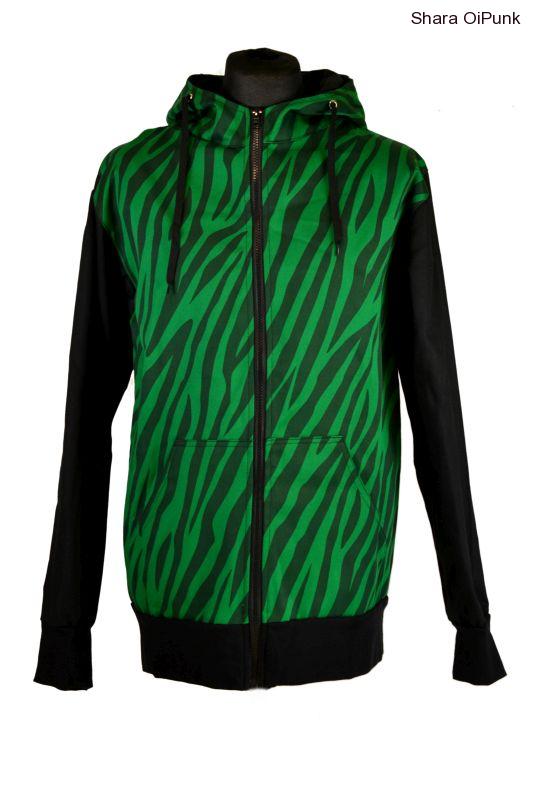 Punk černá celoroční bunda - zelená zebra- SKLADEM 3ks - L