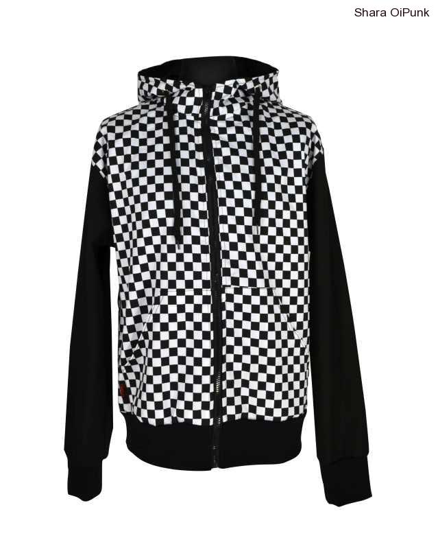 Punk černá celoroční bunda bílá SKA kostka-SKLADEM 2ks -L