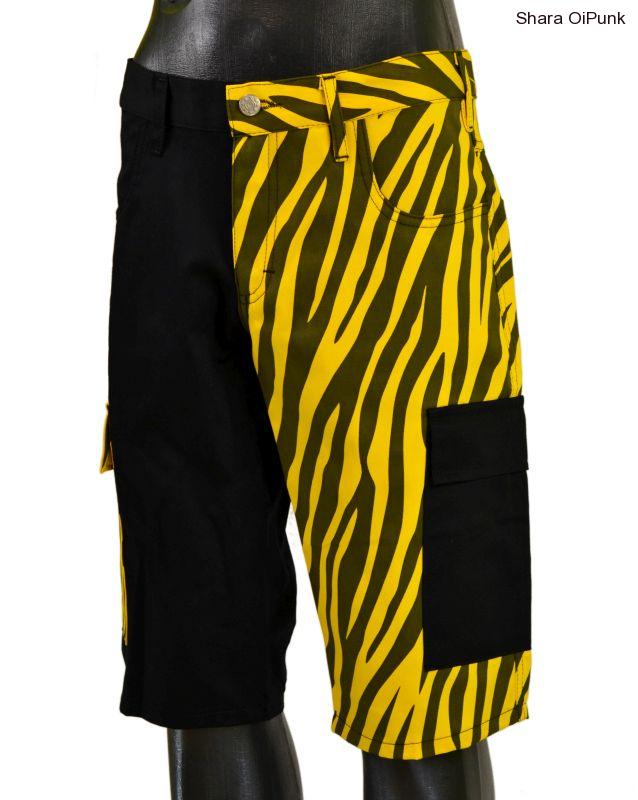 Punk kraťasy s prohozenýma bočníma kapsama - černá/žlutá zebra-SKLADEM-S