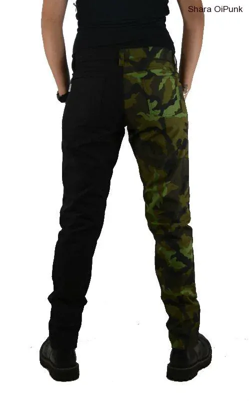 Punk dámské kalhoty - maskáč/černá RIPSTOP - 5x zip SKLADEM vel. XXL