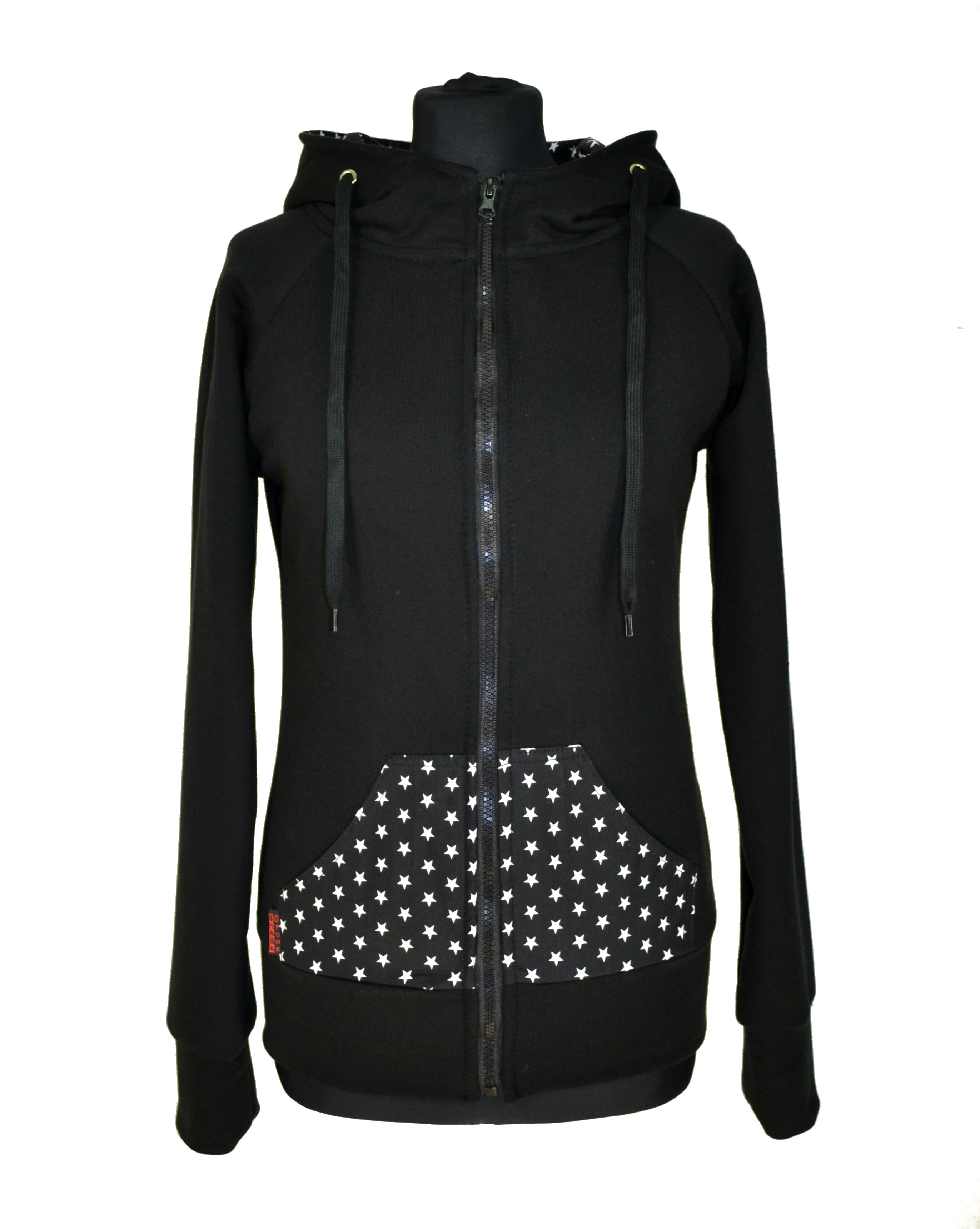 Punk mikina na zip - černá/hvězdičky