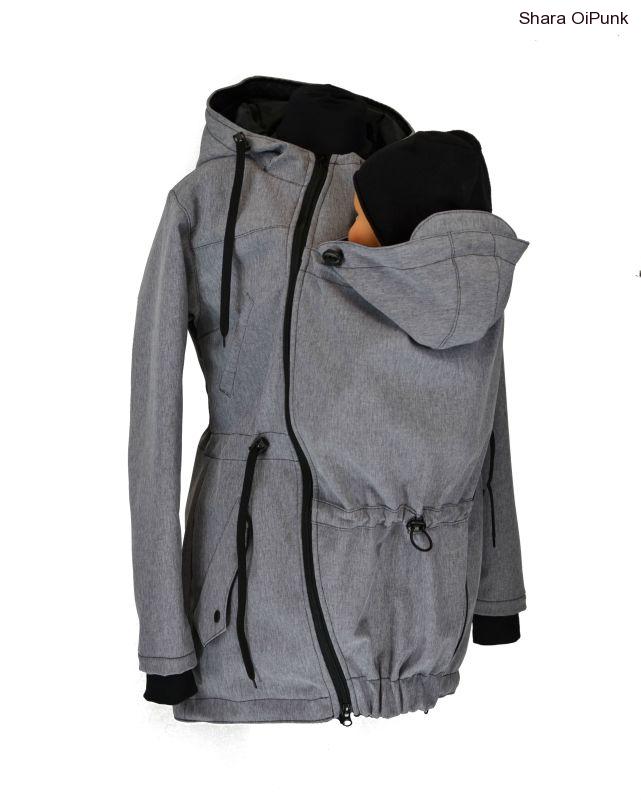 Softshellová nosící parka pro přední nošení- šedá žíhaná 