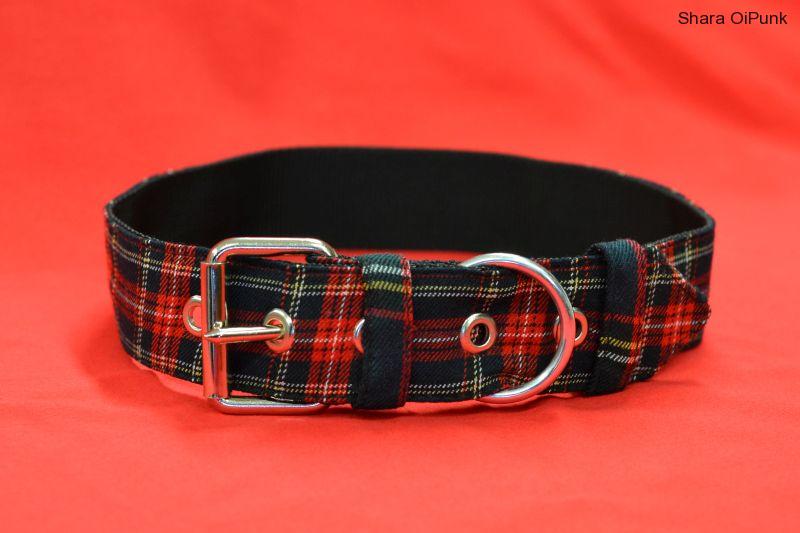 Punk obojek pro psy šíře 4cm- červené káro
