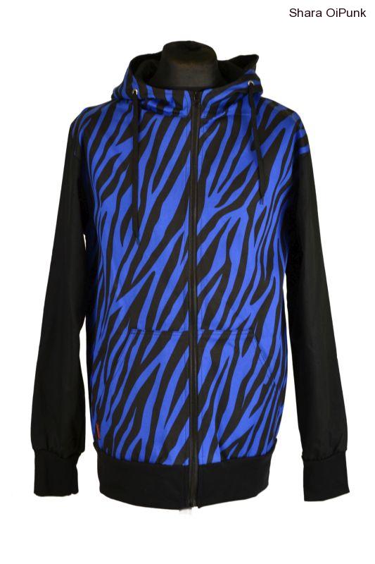 Punk černá celoroční bunda - modrá zebra- SKLADEM 2ks - L