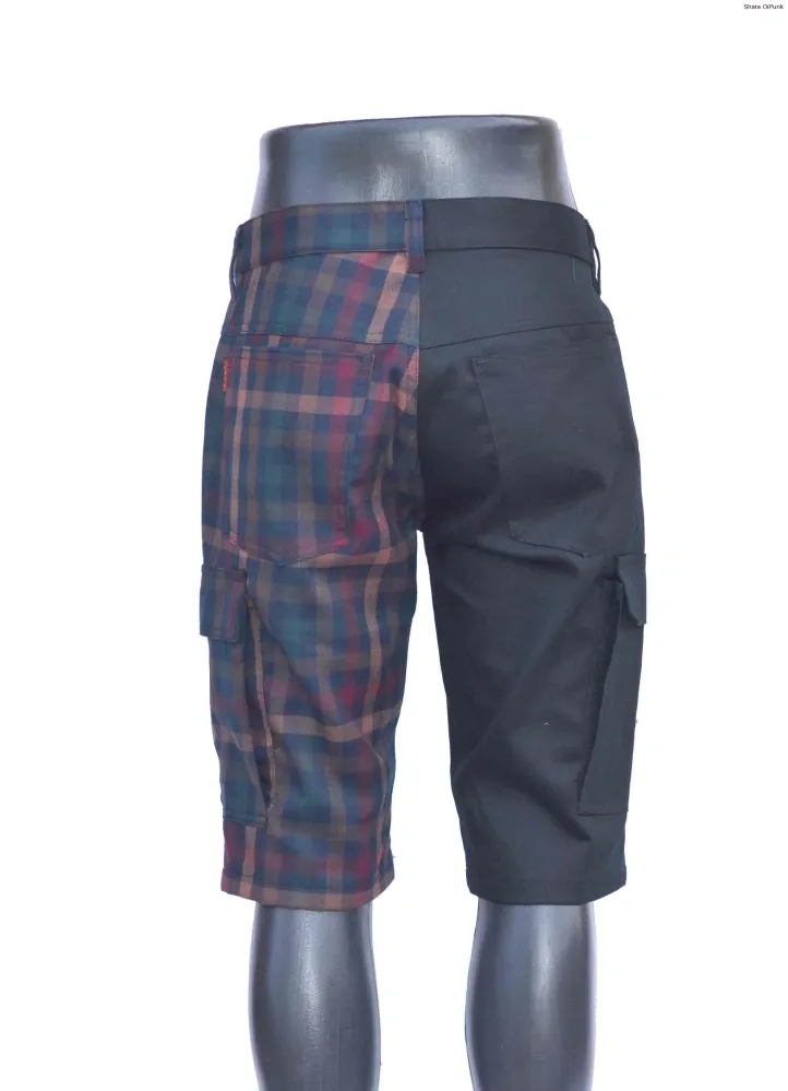 Punk pánské kraťasy - s bočníma kapsama - černá/tartan hnědé káro SKLADEM vel. S