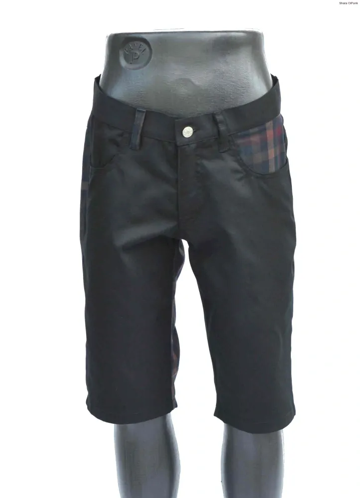 Punk pánské kraťasy - černá/tartan hnědé káro SKLADEM vel. S