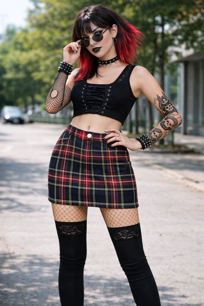 PUNK sukně - černé káro