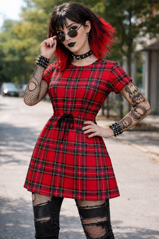 Punk šaty červené káro