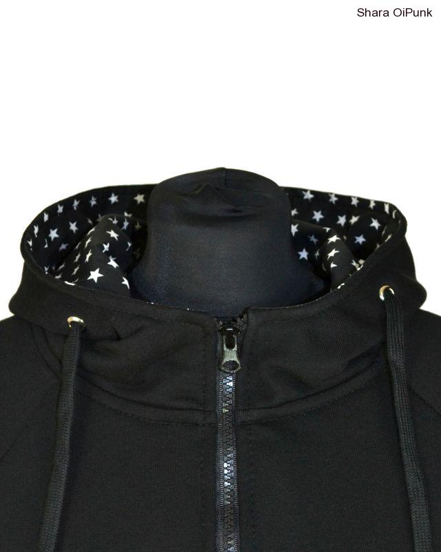 Punk mikina na zip - černá/hvězdičky