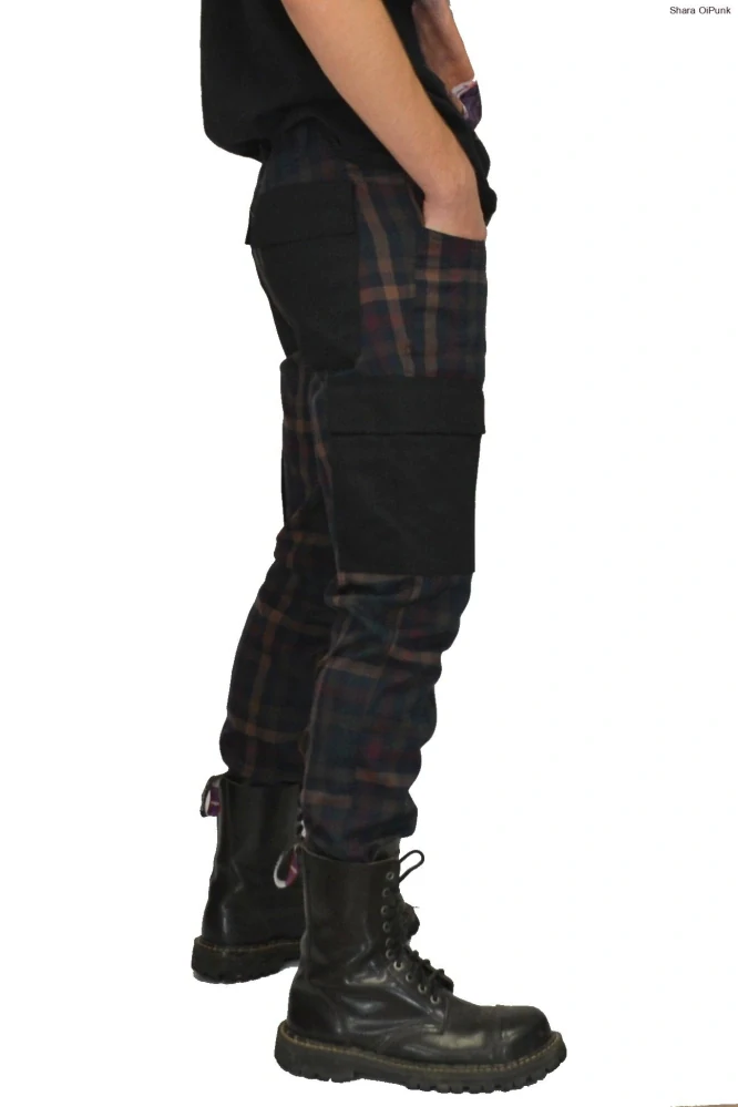 Punk pánské kalhoty kaspáče - hnědý tartan