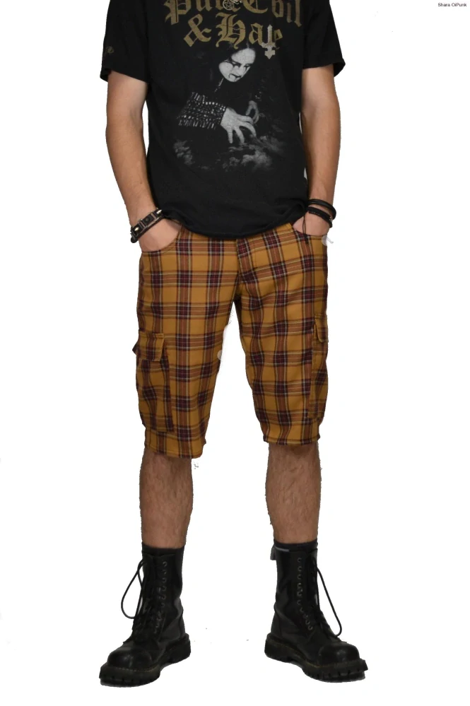 Punk kraťasy kapsáče - hnědovínové káro
