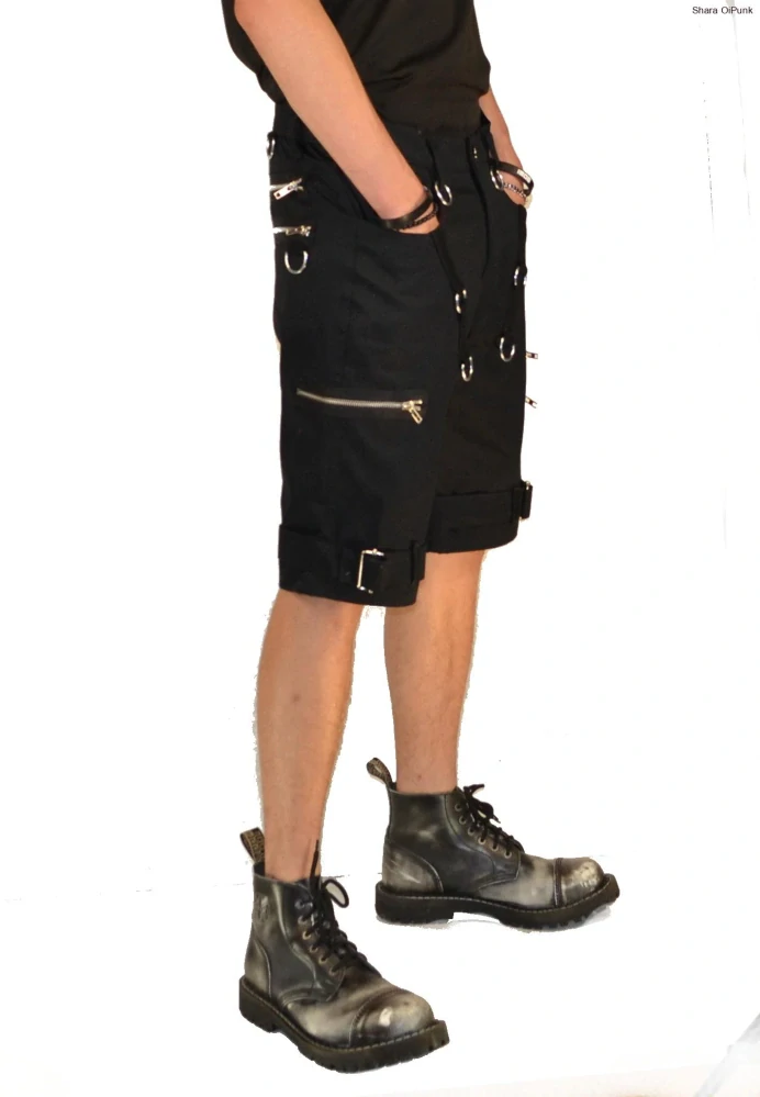 Punk kraťasy - černá s pásky a zipy SKLADEM vel.S