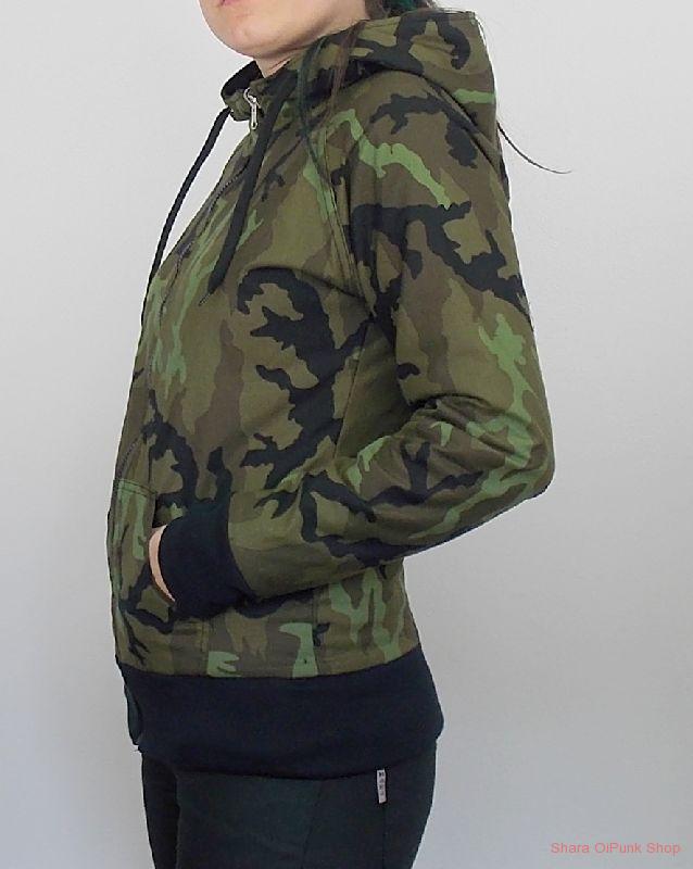 Punk oboustranná mikina na zip - maskáč/černá