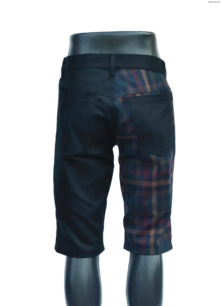 Punk pánské kraťasy - černá/tartan hnědé káro SKLADEM vel. S
