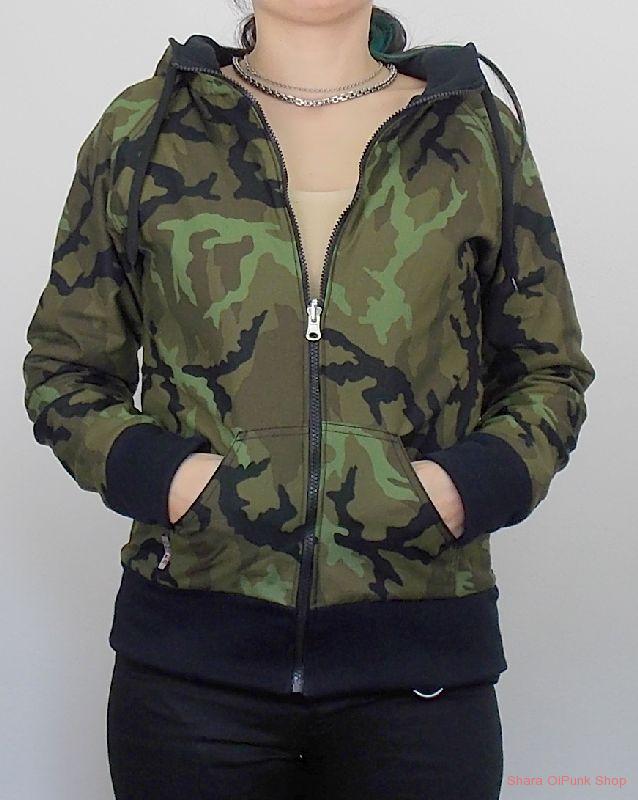 Punk oboustranná mikina na zip - maskáč/černá