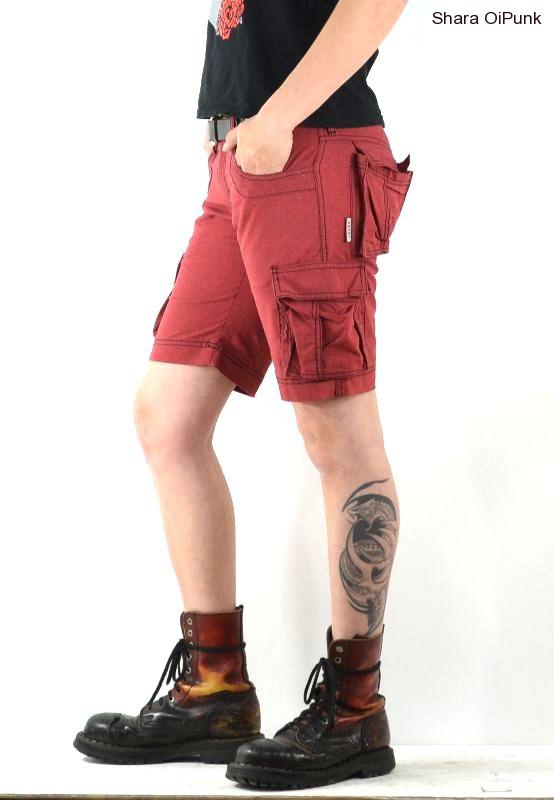 Punk kraťasy kapsáče, zadní kapsy s patkou -  ZMĚNA jasně červená