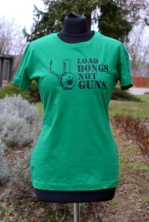 Unisex zelené triko - černý nápis LOAD BONGS NOT GUNS - SKLADEM - L 
