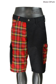 Punk kraťasy s bočníma kapsama- černá/červené káro-SKLADEM-S