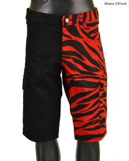 Punk kraťasy s bočníma kapsama - černá/červená zebra-SKLADEM-L