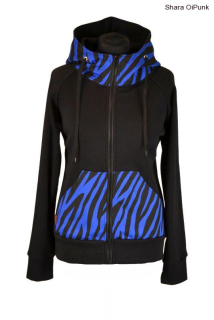 Punk mikina na zip - černá/modrá zebra-SKLADEM vel.S