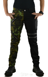Punk dámské kalhoty - maskáč/černá RIPSTOP - 5x zip SKLADEM vel. XXL
