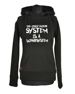 mikina černá ZMĚNA- ZELENÝ NÁPIS ThHE ONLY GOOD SYSTEM IS A ECOSYSTEM - SKLADEM -S