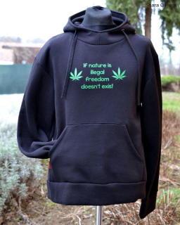Punk mikina černá  Zelený nápis: IF NATURE IS ILLEGAL FREEDOM DOESNT EXIST - SKLADEM - L