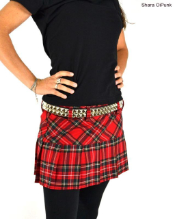 Punk sukně se sedlem skládaná - tartan červené káro