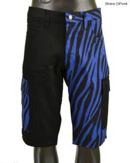 Punk kraťasy s prohozenýma bočníma kapsama - černá/modrá zebra-SKLADEM-M