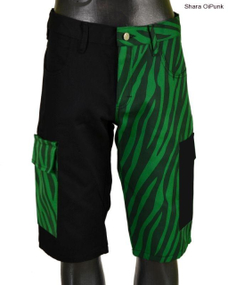 Punk kraťasy - s prohozenýma bočníma kapsama - černá/zelená zebra-SKLADEM-XXL
