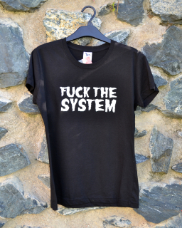 Černé PÁNSKÉ triko - bílý nápis: FUCK THE SYSTEM- SKLADEM vel.XXL