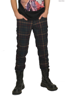 Punk pánské kalhoty - tartan hnědé káro
