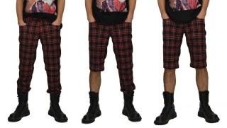 Punk pánské kalhoty/kraťasy - černé káro SKLADEM vel.S