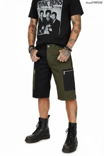 Punk kraťasy kapsáče - černá/khaki/2 zipy