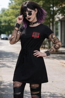 Punk šaty černé s  káro kapsičkou
