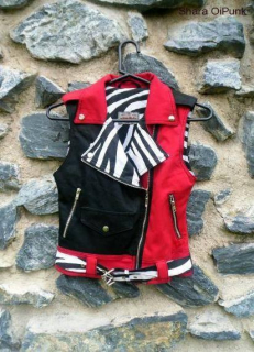 Punk dámská vesta - černo červená/bílá zebra