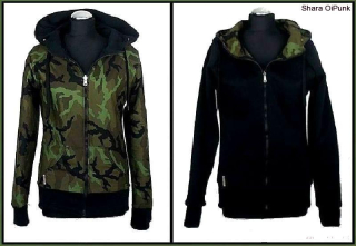 Punk oboustranná mikina na zip - maskáč/černá